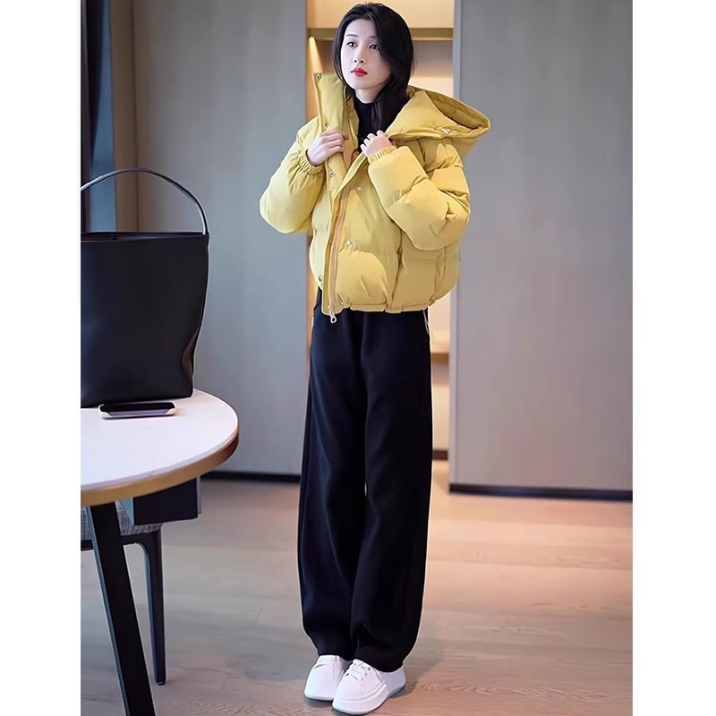 Moterų kapuciuotas trumpas medvilninis paltas, korėjietiško stiliaus, ultra trumpas ilgis, be rankovių, polo apykaklė, chenille audinys su spandeksu