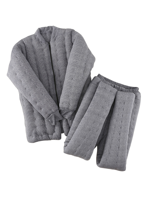 Férfi téli pamut töltetű dzseki és nadrágszett, nemzeti kardigán stílus, pamut töltet, kockás minta, álló gallér