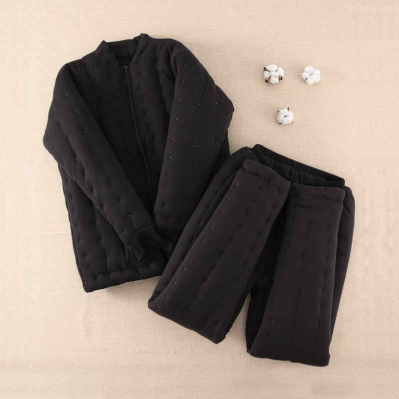 Férfi téli pamut töltetű dzseki és nadrágszett, nemzeti kardigán stílus, pamut töltet, kockás minta, álló gallér