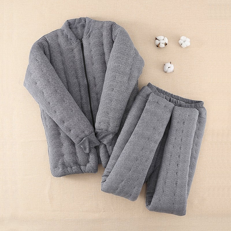 Férfi téli pamut töltetű dzseki és nadrágszett, nemzeti kardigán stílus, pamut töltet, kockás minta, álló gallér