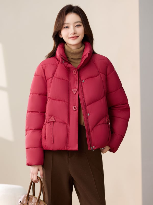 Medvilninė striukė su stovinčiu apykakle, down-cotton užpildas, poliesterio viršutinis audinys, įprasta ilgio, užtrauktukas