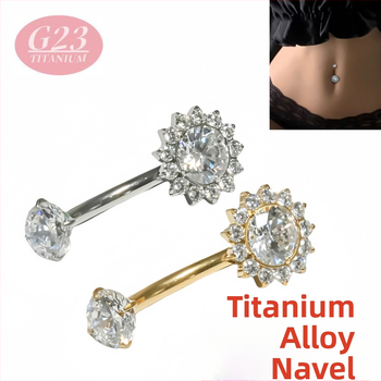 Pupok piercing – kvetinový tvar – titanová zliatina – 5A zirkón – sada s cirkóniou