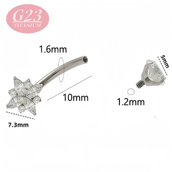 Pupok piercing – kvetinový tvar – titanová zliatina – 5A zirkón – sada s cirkóniou
