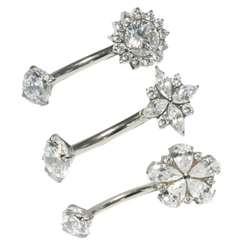 Pupok piercing – kvetinový tvar – titanová zliatina – 5A zirkón – sada s cirkóniou
