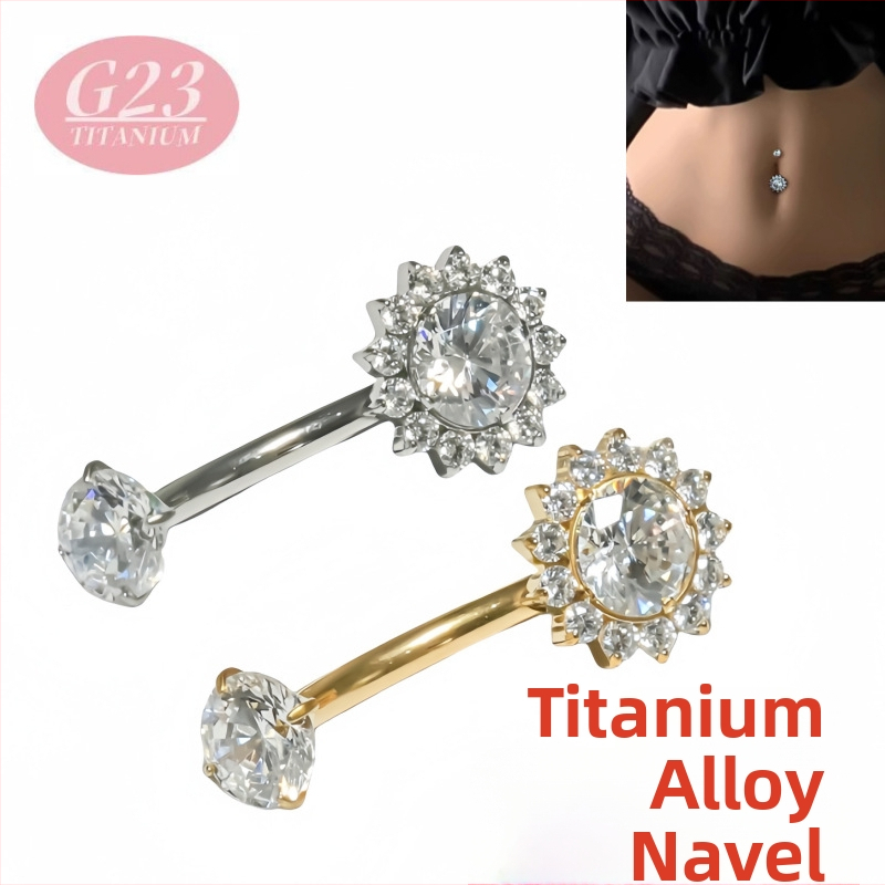 Pupok piercing – kvetinový tvar – titanová zliatina – 5A zirkón – sada s cirkóniou