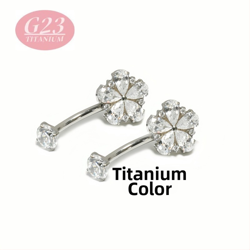 Pupok piercing – kvetinový tvar – titanová zliatina – 5A zirkón – sada s cirkóniou