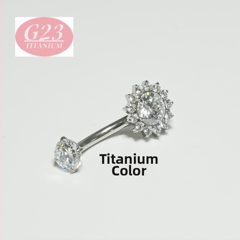 Pupok piercing – kvetinový tvar – titanová zliatina – 5A zirkón – sada s cirkóniou