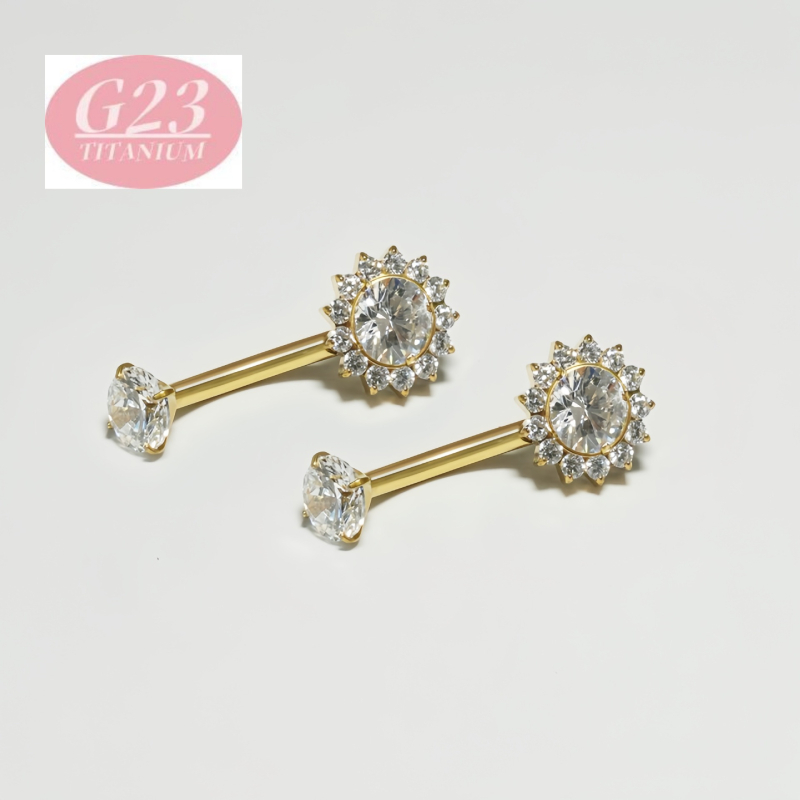 Pupok piercing – kvetinový tvar – titanová zliatina – 5A zirkón – sada s cirkóniou
