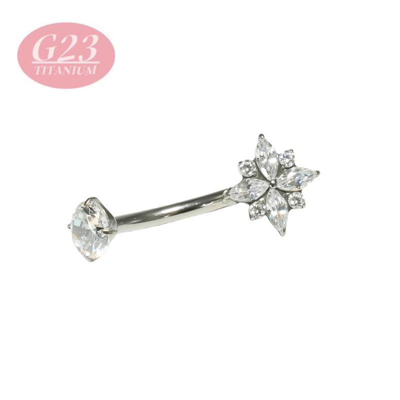 Pupok piercing – kvetinový tvar – titanová zliatina – 5A zirkón – sada s cirkóniou