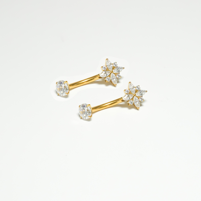 Pupok piercing – kvetinový tvar – titanová zliatina – 5A zirkón – sada s cirkóniou