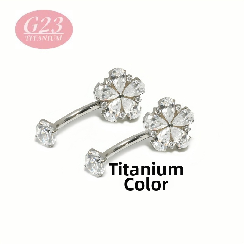 Pupok piercing – kvetinový tvar – titanová zliatina – 5A zirkón – sada s cirkóniou