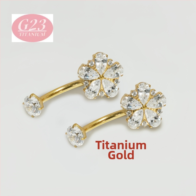 Pupok piercing – kvetinový tvar – titanová zliatina – 5A zirkón – sada s cirkóniou