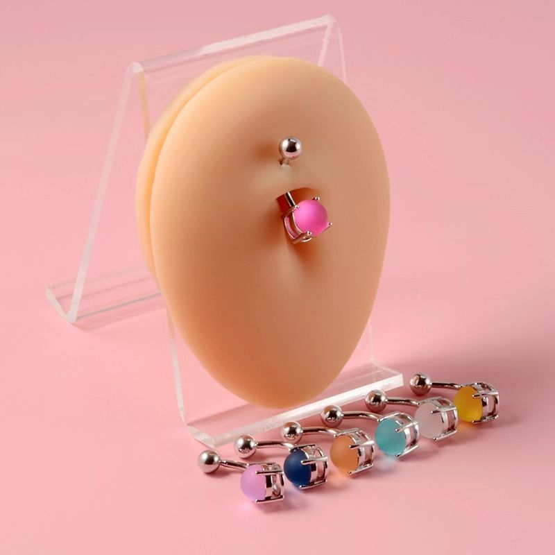 Copper navel ring, unisex fashion, frosted cat eye with gold inlay