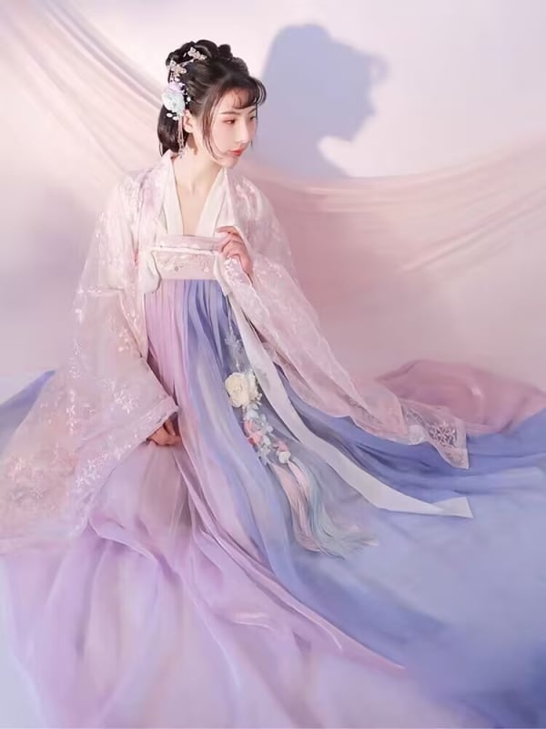 Hanfu ženski kostim kineskog stila — ruqun set, top do prsa i suknja u struku, studentski stil