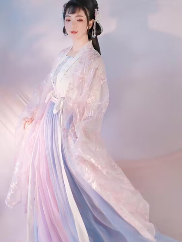 Hanfu ženski kostim kineskog stila — ruqun set, top do prsa i suknja u struku, studentski stil