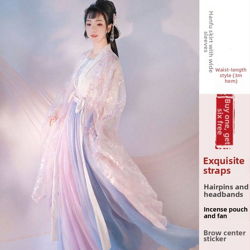 Hanfu ženski kostim kineskog stila — ruqun set, top do prsa i suknja u struku, studentski stil