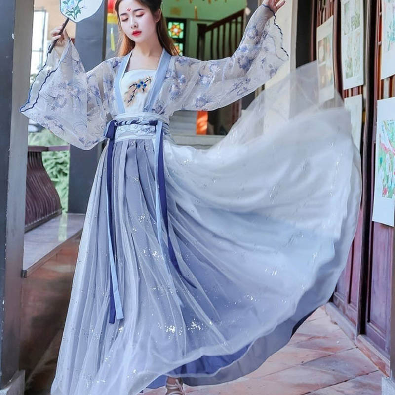Hanfu ženski kostim kineskog stila — ruqun set, top do prsa i suknja u struku, studentski stil