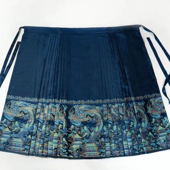 Hanfu suknja s pet nabora od wire-cloth, yarn-dyed; glavni sadržaj tkanine 70–80%, sekundarni sadržaj 50–70%
