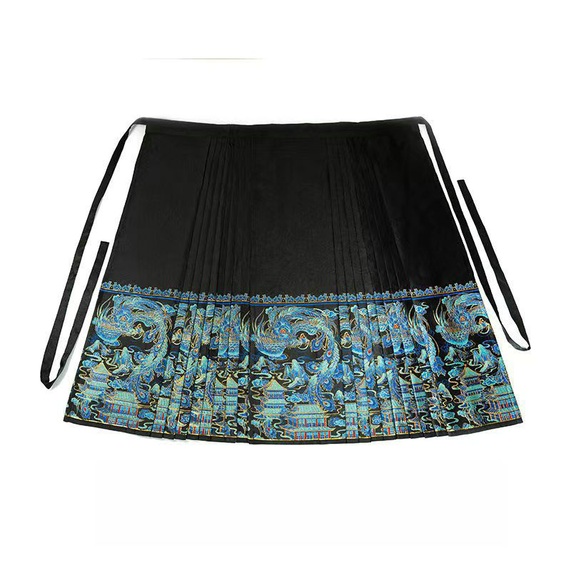 Hanfu suknja s pet nabora od wire-cloth, yarn-dyed; glavni sadržaj tkanine 70–80%, sekundarni sadržaj 50–70%