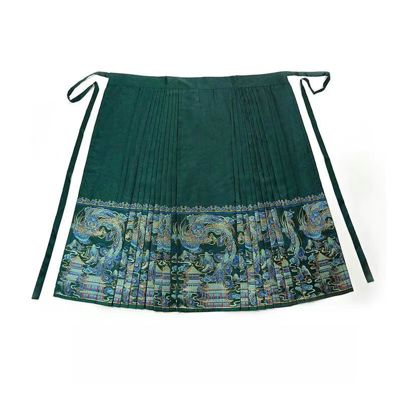 Hanfu suknja s pet nabora od wire-cloth, yarn-dyed; glavni sadržaj tkanine 70–80%, sekundarni sadržaj 50–70%