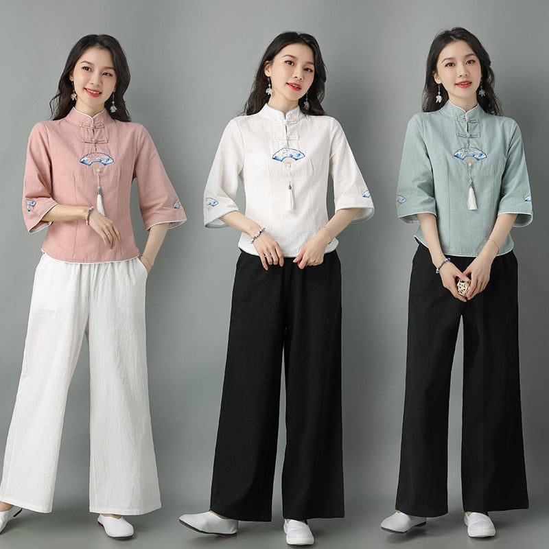 Pamukeni top u stilu Republike Kine, Hanfu nadahnut Tang top za spa terapeute