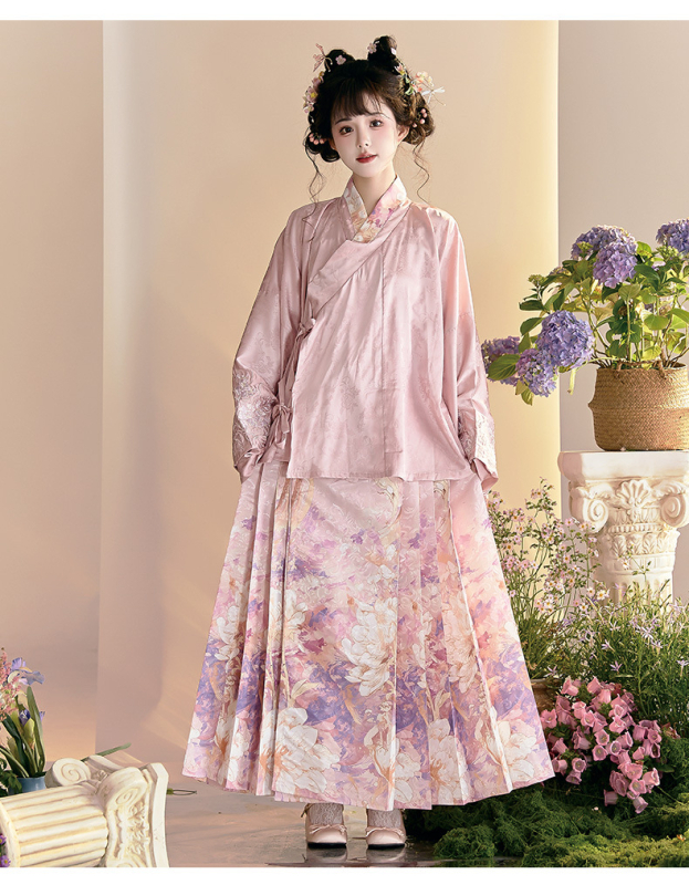 Hanfu slojeviti set s čipkastom suknjom, eklektični kinesko-zapadni stil, poliester, 90–95% poliester, otisak, izdanje 2025