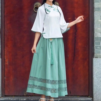 Pamučni Hanfu top RoC stil, vezen lotus, kratkih rukava
