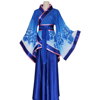 Hanfu kostim za žene za pozornicu, tradicionalna haljina širokih rukava, šifon, poliester 95%, digitalno tiskanje