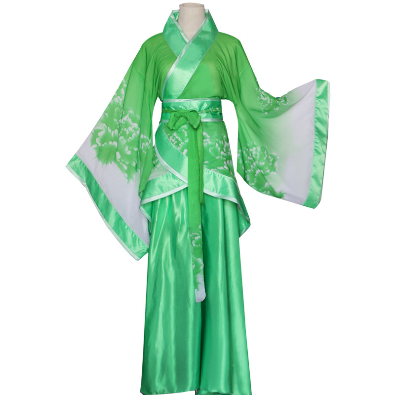 Hanfu kostim za žene za pozornicu, tradicionalna haljina širokih rukava, šifon, poliester 95%, digitalno tiskanje