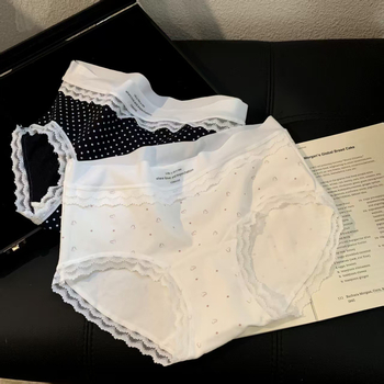Ženske gaćice od pamuka, uzorak polka-dots cvijeća, srednji pojas, prozračne, antibakterijske