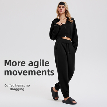 Sieviešu kokvilnas džoggera bikses, vidējā josta, mitrumu vadība, piemērotas skriešanai un fitnesam