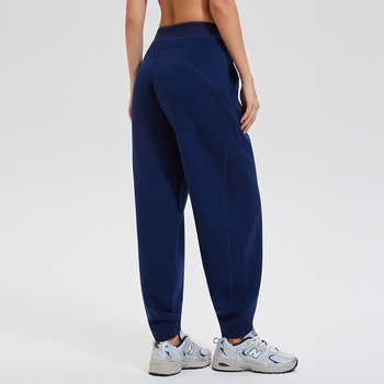 Sieviešu kokvilnas džoggera bikses, vidējā josta, mitrumu vadība, piemērotas skriešanai un fitnesam