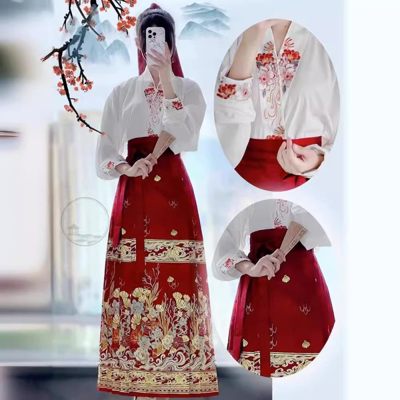 Izšivani gornji dio i set veste i suknje, smjesa spandex-pamučna (30-50% spandex, 70-80% pamuk), tkanina bojana nitima, kostim za pozornicu, proljeće 2024