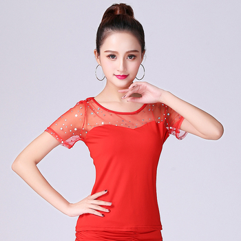 Sequin kratki rukav top za natjecanje standardnog plesa - Milk Silk, poliester 95%+, spandex <30%, jesen 2023