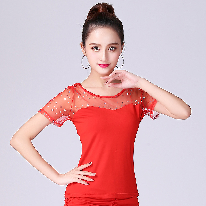 Sequin kratki rukav top za natjecanje standardnog plesa - Milk Silk, poliester 95%+, spandex <30%, jesen 2023