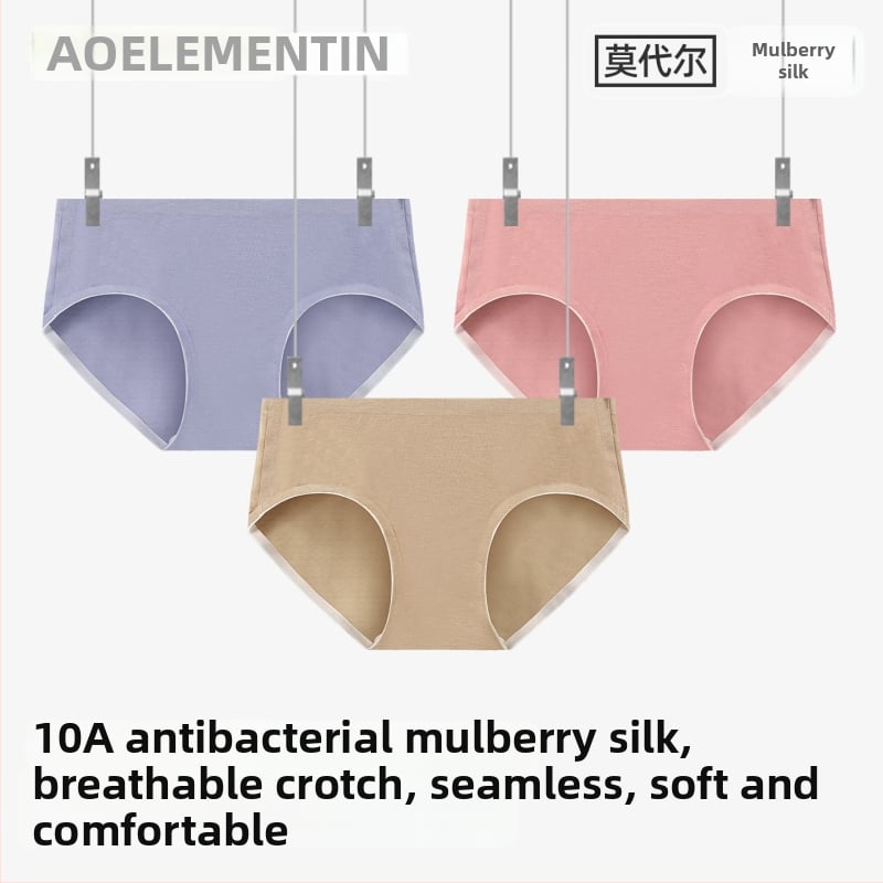 Ženske modalne gaćice, prozračne, srednji pojas, pletene, podstava od 100% svile Mulberry