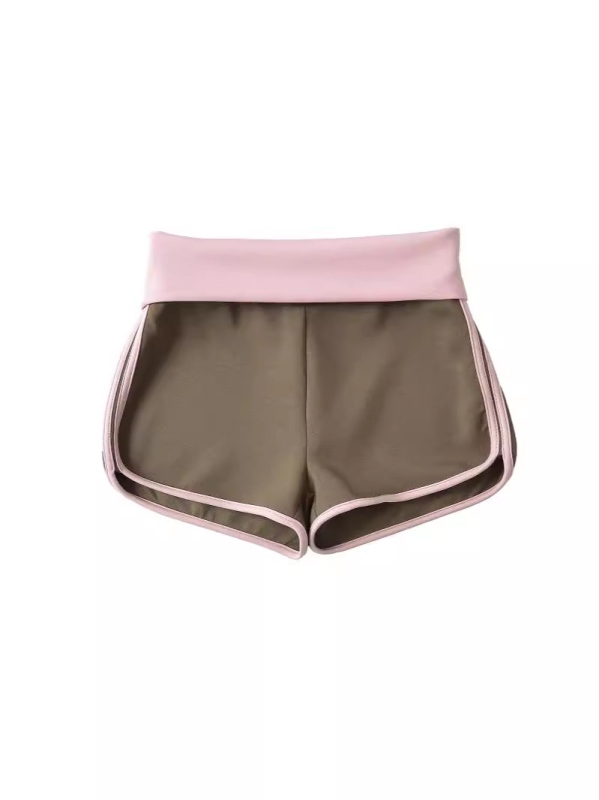 Nylon–spandex keverékből készült alacsony derekú hot pants, közepes vastagságú anyag, elasztikus, sportoláshoz, strandon és mindennapi viselethez.