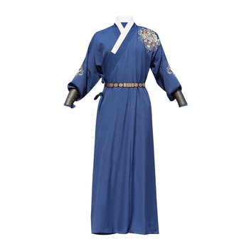 Muški Hanfu komplet s košulom, zaštitama za zapešće i remenom, stil Ming dinastije; glavni materijal: kozja koža; tkanina: pamuk pređa; univerzalni model