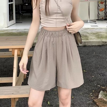 Yamamoto női rövidnadrág, magas derekú, vékony, laza szabás, japán-koreai lazító stílus, poliészter-spandex keverék (30-50% spandex, 50-70% poliészter)