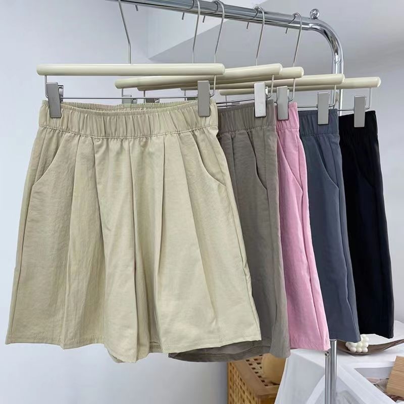 Yamamoto női rövidnadrág, magas derekú, vékony, laza szabás, japán-koreai lazító stílus, poliészter-spandex keverék (30-50% spandex, 50-70% poliészter)