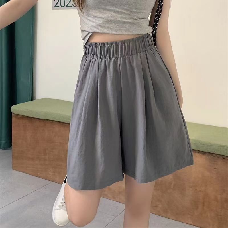 Yamamoto női rövidnadrág, magas derekú, vékony, laza szabás, japán-koreai lazító stílus, poliészter-spandex keverék (30-50% spandex, 50-70% poliészter)