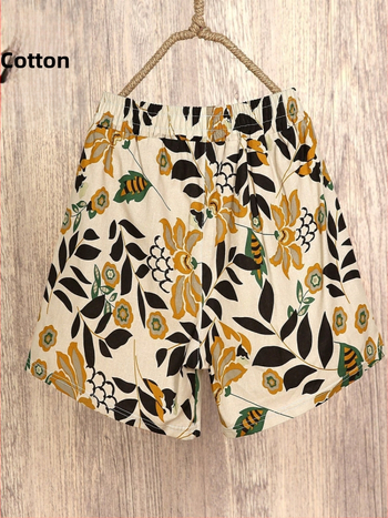 Női pamut és len rövidnadrág, magas derekú, vékony anyag, retro stílus.