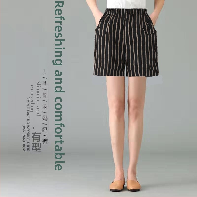 Női pamut és len rövidnadrág, magas derekú, vékony anyag, retro stílus.