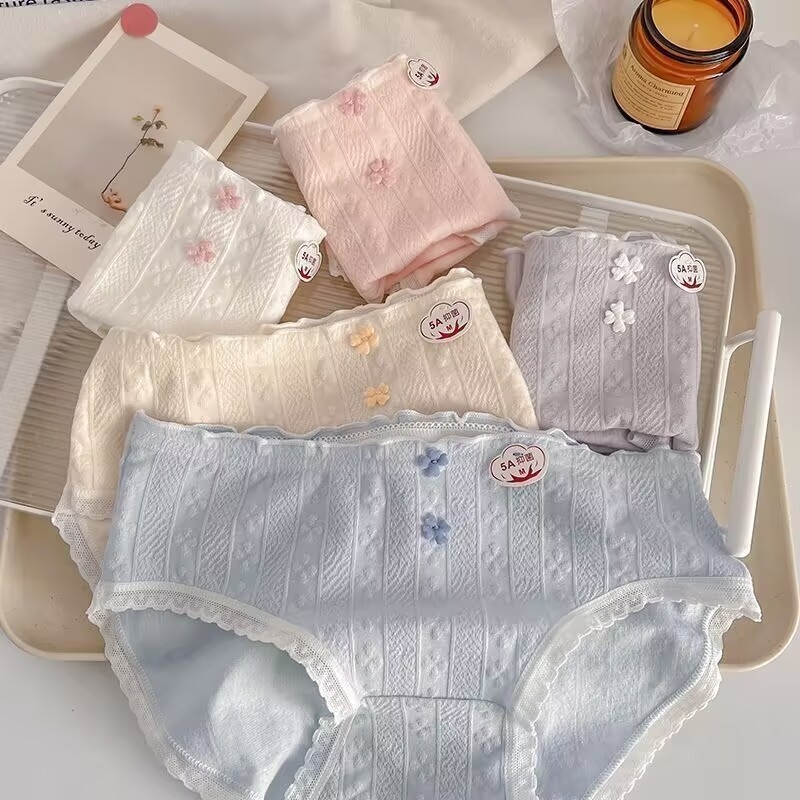 Gaćice za djevojčice u korejskom stilu, jacquard, 5A antibakterijski šav, 100% pamuk, prozračne, srednja visina struka, pokrivaju bokove