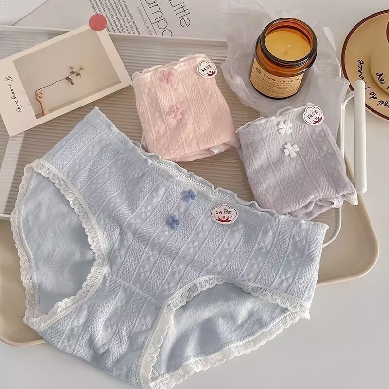 Gaćice za djevojčice u korejskom stilu, jacquard, 5A antibakterijski šav, 100% pamuk, prozračne, srednja visina struka, pokrivaju bokove
