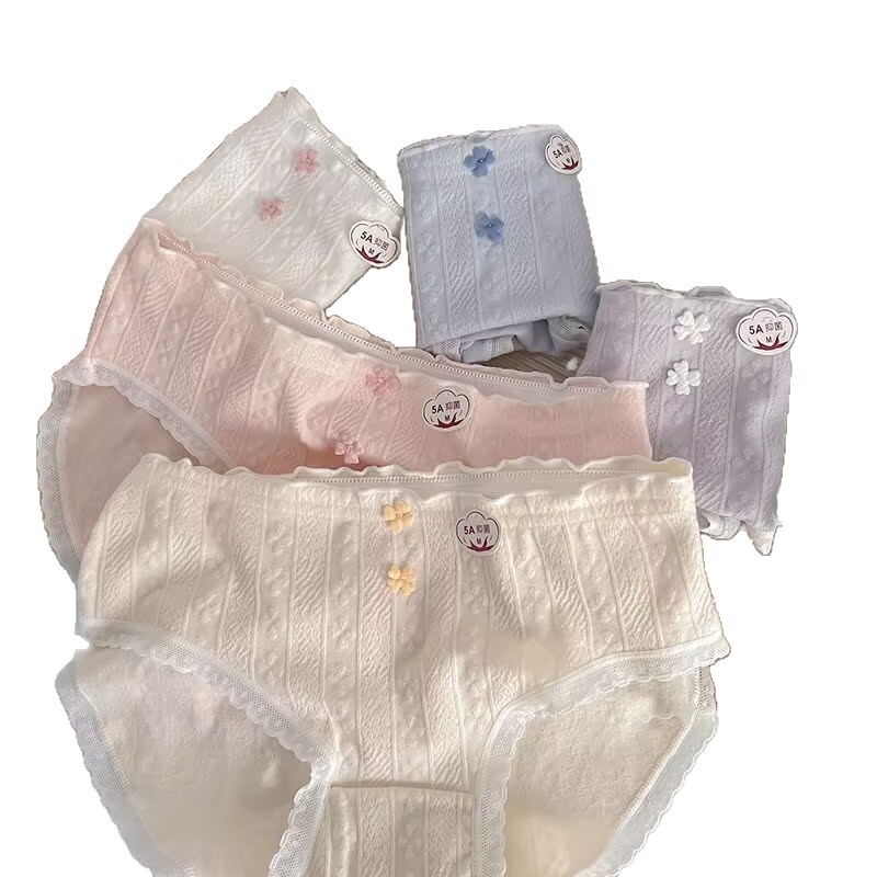 Gaćice za djevojčice u korejskom stilu, jacquard, 5A antibakterijski šav, 100% pamuk, prozračne, srednja visina struka, pokrivaju bokove