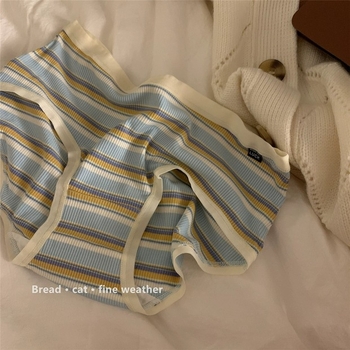 Ženske modalne gaćice s prugastim uzorkom, pletene, srednji pojas, prozračne, pamuk podstava