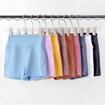 Moteriški siauri sportiniai šortai, greitai džiūstantis nailonas, aukštas liemuo, jogai ir bėgimui, vasara 2025