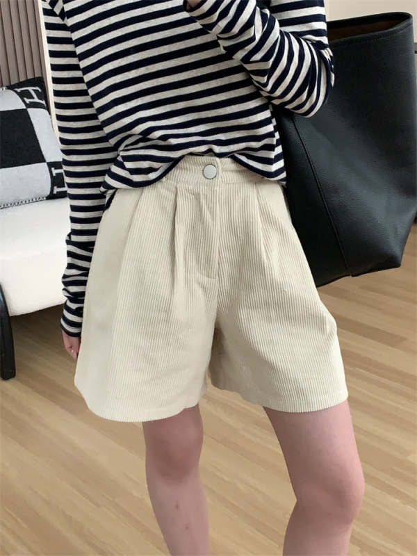 Corduroy sieviešu ikdienas bikses, augsts viduklis, plašas kājas, 5/8 garums, kokvilnas maisījums, brīvs piegriezums