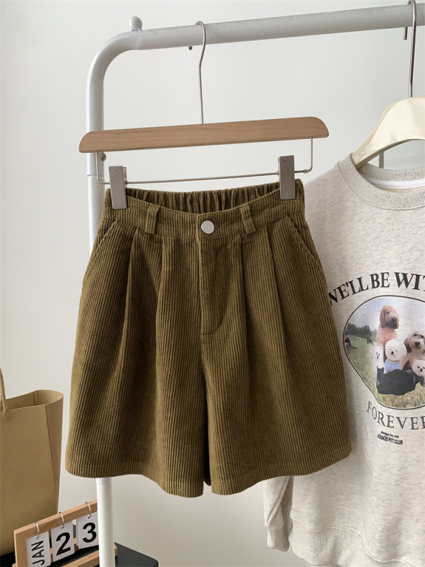 Corduroy sieviešu ikdienas bikses, augsts viduklis, plašas kājas, 5/8 garums, kokvilnas maisījums, brīvs piegriezums